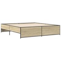 Bedframe bewerkt hout metaal sonoma eikenkleurig 180x200 cm - thumbnail