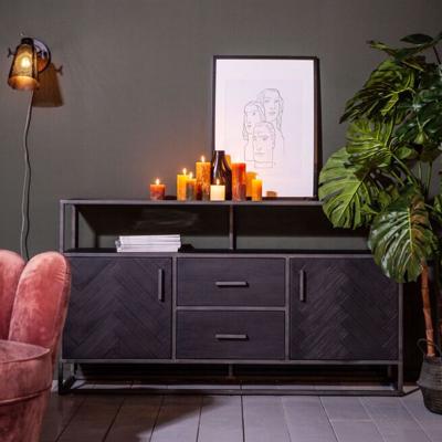 Eleonora Dressoir 'Hudson' 160cm, Acaciahout visgraat, kleur zwart