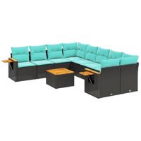 9-delige Loungeset met kussens poly rattan zwart - thumbnail