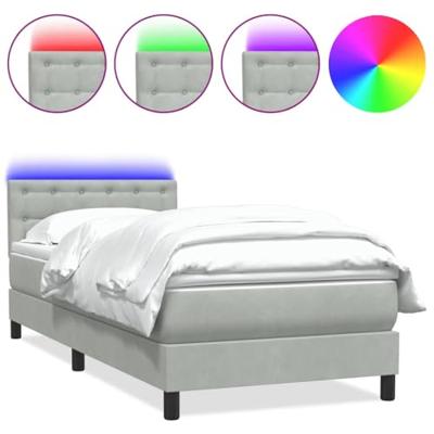Boxspring met matras en LED fluweel lichtgrijs 90x210 cm