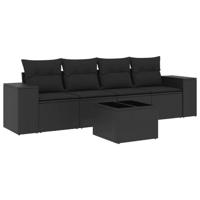 4-delige Loungeset met kussens poly rattan zwart - thumbnail