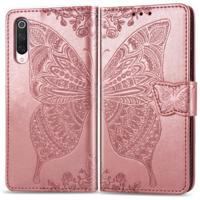 Voor Xiaomi 9 Pro Butterfly Love Flower reliëf horizontale Flip lederen draagtas met beugel Lanyard Card slot portemonnee (Rose goud) - thumbnail