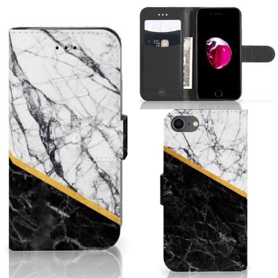 iPhone 7 | 8 | SE (2020) | SE (2022) | Bookcase | Marmer Wit Zwart - Origineel Cadeau Man | Portemonnee hoesje