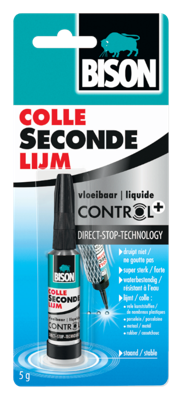 Bison secondelijm Control Vloeibaar, tube van 5 g, op blister