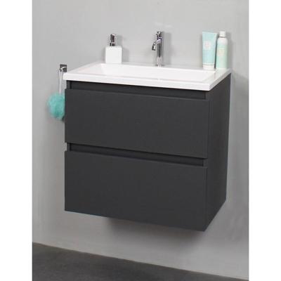 On-Line Onderkast - 60 cm - Voorgemonteerd - Acryl Wastafel - 1 Kraangat - Mat Antraciet