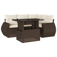 5-delige Loungeset met kussens poly rattan bruin - thumbnail