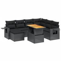 8-delige Loungeset met kussens poly rattan zwart - thumbnail