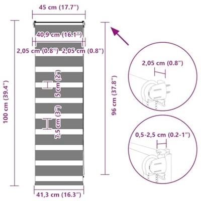 VidaXL Zebra rolgordijn 45x100 cm stofbreedte 40,9 cm lichtgrijs