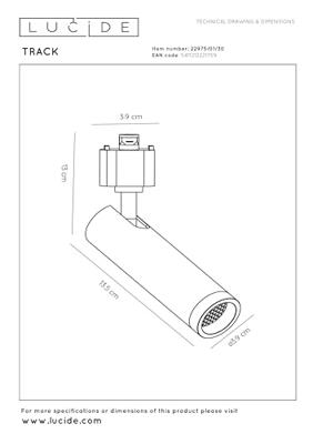 Lucide TRACK GRADO Railspot - 1-fase Railsysteem / Railverlichting - 1xGU10(MR11) -Zwart (Uitbreiding)