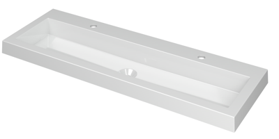INK Dock Wastafel Polystone met 2 Kraangaten - 1200x400x60 mm - Glans Wit