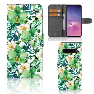 Samsung Galaxy S10 Hoesje Orchidee Groen | Portemonnee hoesje Samsung Galaxy S10 Hoesje Orchidee Groen | Portemonnee hoesje
