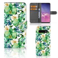 Samsung Galaxy S10 Hoesje Orchidee Groen | Portemonnee hoesje - thumbnail
