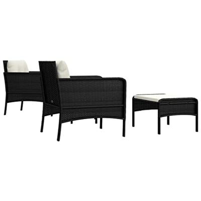 5-delige Loungeset met kussens poly rattan zwart