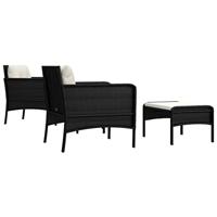 5-delige Loungeset met kussens poly rattan zwart - thumbnail