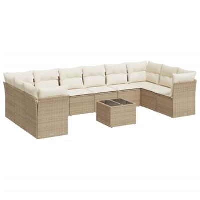 11-delige Tuinset met kussens poly rattan beige