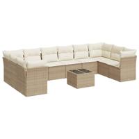 11-delige Tuinset met kussens poly rattan beige - thumbnail