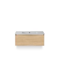 Frozen Badmeubelset 100 cm - Greeplijst in kleur - Casella Oak - Keramische Wastafel Wit Zonder Kraangat - thumbnail