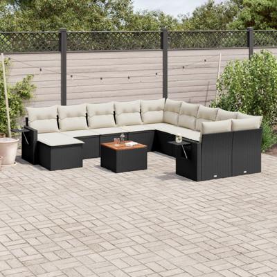 12-delige Loungeset met kussens poly rattan zwart