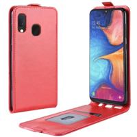 R64 textuur verticale Flip lederen case voor Galaxy A20e met kaartsleuven & fotolijstjes (rood) - thumbnail