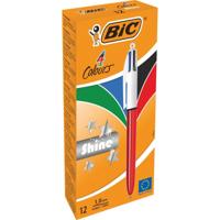Bic Colours Shine 4-kleurenbalpen, medium, klassieke inktkleuren, lichaam metallic rood - thumbnail