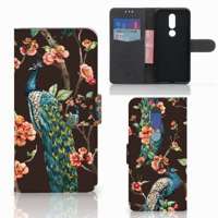 Nokia 7.1 Telefoonhoesje met Pasjes Pauw met Bloemen - thumbnail