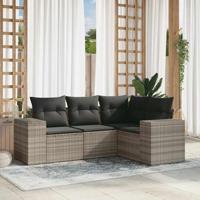 4-delige Loungeset met kussens poly rattan lichtgrijs - thumbnail