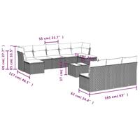 10-delige Loungeset met kussens poly rattan zwart - thumbnail