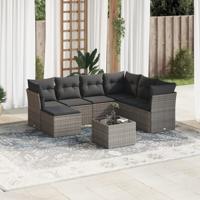 8-delige Loungeset met kussens poly rattan grijs - thumbnail