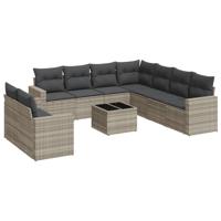 10-delige Loungeset met kussens poly rattan lichtgrijs - thumbnail