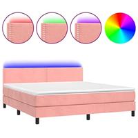 Boxspring met matras en LED fluweel roze 160x200 cm - thumbnail