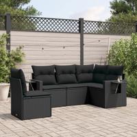 5-delige Loungeset met kussens poly rattan zwart - thumbnail