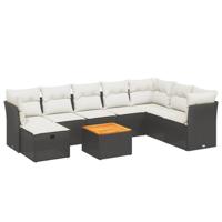 9-delige Loungeset met kussens poly rattan zwart - thumbnail