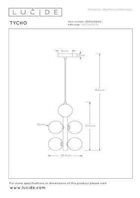 Lucide TYCHO - Hanglamp - Ø 25,5 cm - 6xG9 - Mat Goud / Messing