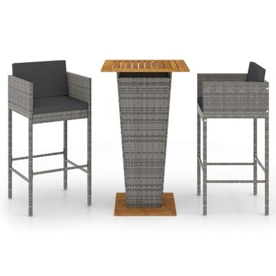 3-delige Tuinbarset met kussens poly rattan grijs