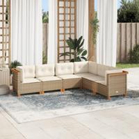 6-delige Loungeset met kussens poly rattan beige - thumbnail