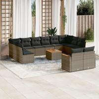 13-delige Loungeset met kussens poly rattan grijs - thumbnail