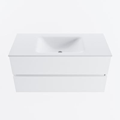 MONDIAZ VICA 100cm badmeubel onderkast Talc 2 lades. Wastafel CLOUD midden 1 kraangat, kleur Talc.