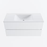 MONDIAZ VICA 100cm badmeubel onderkast Talc 2 lades. Wastafel CLOUD midden 1 kraangat, kleur Talc. - thumbnail