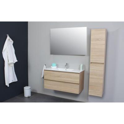 Badkamermeubel BWS Pepper Wastafel Porselein Incl Spiegel En Kraangat 100x55x46 cm Eiken