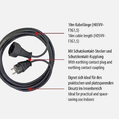 Brennenstuhl Kwaliteits kunststof verlengsnoer 10m zwart H05VV-F 3G1,5 - 1165460