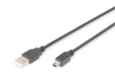 Digitus AK-300108-030-S USB-kabel USB 2.0 USB-A stekker, USB-mini-B stekker 3.00 m Zwart Met OTG-functie