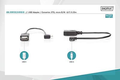 Digitus USB 2.0 Adapter [1x Micro-USB 2.0 B stekker - 1x USB 2.0 bus A] AK-300313-002-S 15.00 cm Rond, Afgeschermd (dubbel), Met OTG-functie
