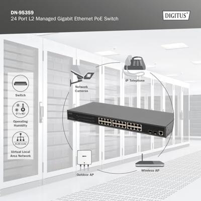 Digitus DN-95359 19 netwerk switch RJ45/SFP 24 + 2 poorten 10 / 100 / 1000 MBit/s PoE-functie