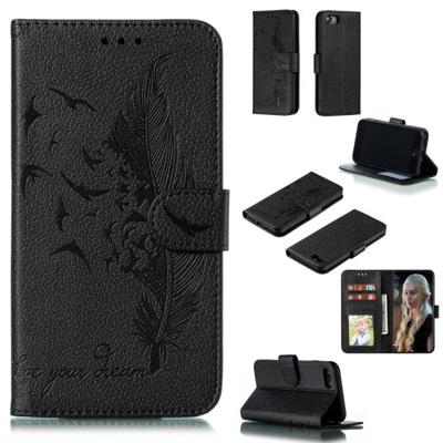 Feather patroon Litchi textuur horizontale Flip lederen draagtas met portemonnee & houder & kaartsleuven voor iPhone 8/7 (zwart) Feather patroon Litchi textuur horizontale Flip lederen draagtas met portemonnee & houder & kaartsleuven voor iPhone 8/7 (zwart)