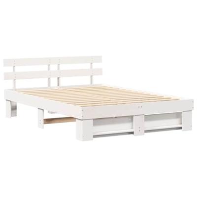 Bedframe met hoofdeinde Wit 160 x 200 cm Massief grenenhout Bedframe met hoofdeinde Wit 160 x 200 cm Massief grenenhout