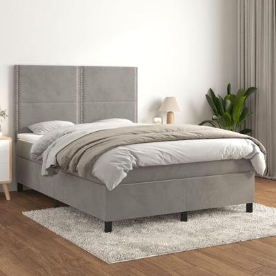 Boxspring met matras fluweel lichtgrijs 140x200 cm