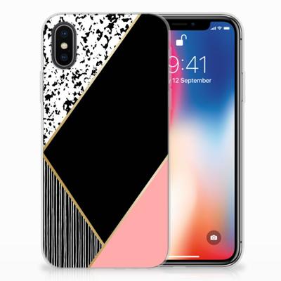 Apple iPhone X | Xs | TPU Hoesje | Zwart Roze Vormen Apple iPhone X | Xs | TPU Hoesje | Zwart Roze Vormen