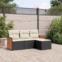 4-delige Loungeset met kussens poly rattan zwart - thumbnail