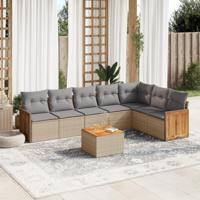 8-delige Loungeset met kussens poly rattan beige - thumbnail