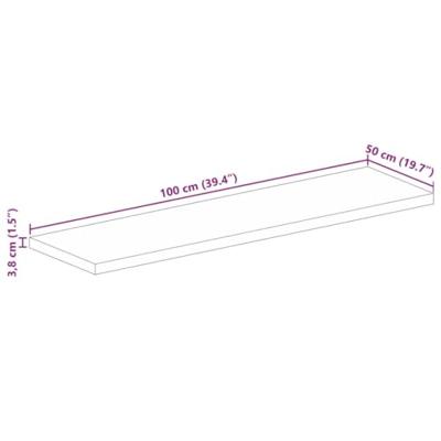 Tafelblad rechthoekig 100x50x3,8 cm massief ruw mangohout